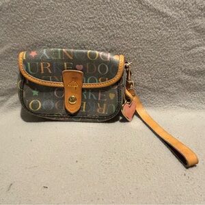 Dooney & Bourke Signature Wristlet Clutch Bag Canvas Leather Trim Snap